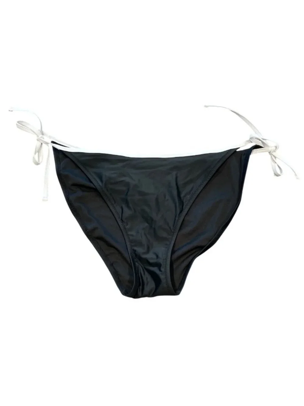 NWT J.Crew String Bikini Bottom XL Black White Contrast-Trim Mid Rise Adjustable